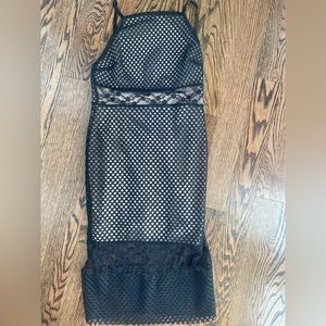 ASOS black nude lace bodycon midi dress S